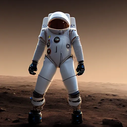 Prompt: photo of robotic spacesuit mechanical design high-tech, mars exploration, futuristic, unreal engine, photorealistic, detailed, bionic W 1024