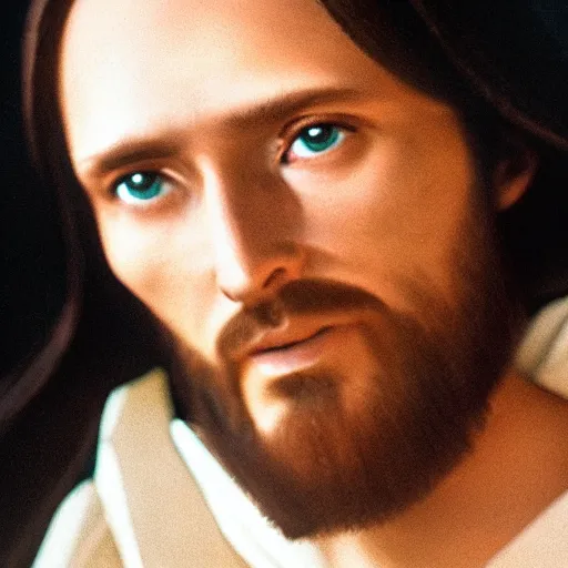 Prompt: Jesus of Nazareth, asymmetrical face, ethereal volumetric light, sharp focus