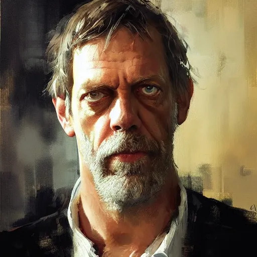 Prompt: face protrait of hugh laurie,, jeremy mann painting