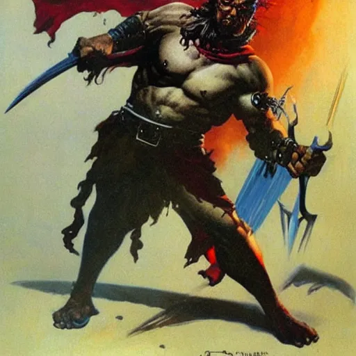 Image similar to wizard wielding the sword of truth by frank frazetta