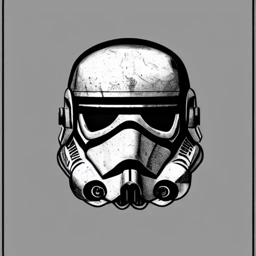 Image similar to ryan church concept art sketch star wars zombie storm trooper character reference sheet cracked helmet damaged armor exposed mouth