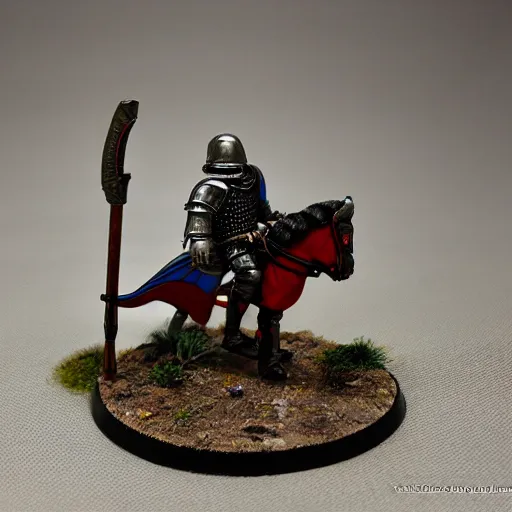 Image similar to mini of medieval english knight in full armor with sword riding a dinosaur in full armor, heavy cavalry, Asgard rising, 28mm scale