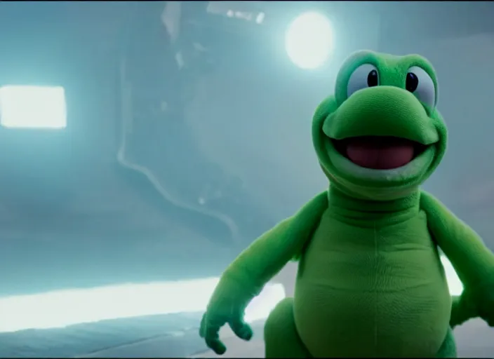 Prompt: film still of yoshi in the new sci - fi movie, 8 k