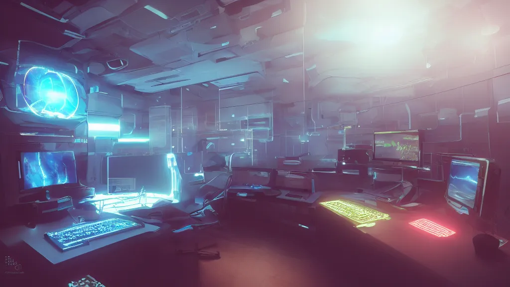 Image similar to an object render of a singular futuristic 4 d computer workstation, emissive light, trending on artstation, photorealistic, octane render 8 k uhd