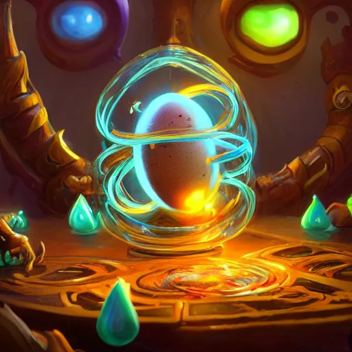 Prompt: arcanepunk egg made of glass containing a baby animal inside, artificial creature plugged with long wires made of glass, liquids, DNA experiment, bright art masterpiece artstation. 8k, sharp high quality artwork in style of Jose Daniel Cabrera Pena and Greg Rutkowski, golden theme, concept art by Tooth Wu, blizzard warcraft artwork, hearthstone card game artwork