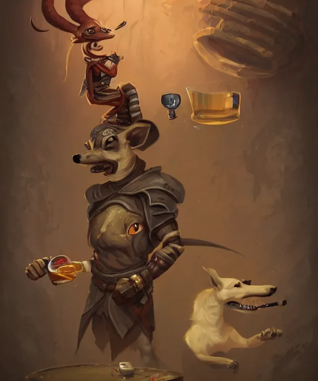 Image similar to a portrait of an anthropomorphic ninja greyhound drinking a beer, standing in a restaurant, cute and adorable, dnd character art portrait, well rendered matte fantasy painting, deviantart artstation, by jason felix by steve argyle by tyler jacobson by peter mohrbacher, cinematic lighting