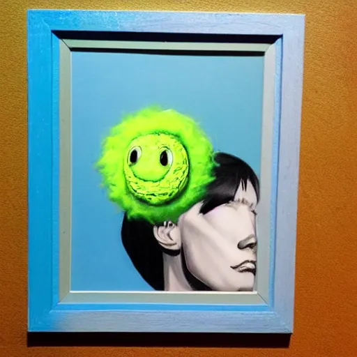 Image similar to Lofi vaporwave portrait tennis ball monster,chalk, Pixar style, Tristan Eaton, Stanley Artgerm, Tom Bagshaw, Basil Gogos