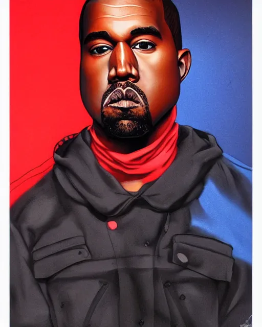 Prompt: kanye west in red puffer jacket, airbrush, drew struzan illustration art, key art, movie poster