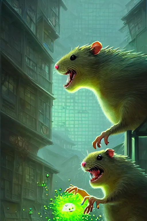 Image similar to a detailed illustration of a giant hamster monster destroying a school, green slime dripping from the hamster, intricate, horror, highly detailed, digital painting, trending on artstation, smooth, sharp focus, illustration, art by greg rutkowski, loish, rhads, makoto shinkai and lois van baarle, ilya kuvshinov, rossdraws