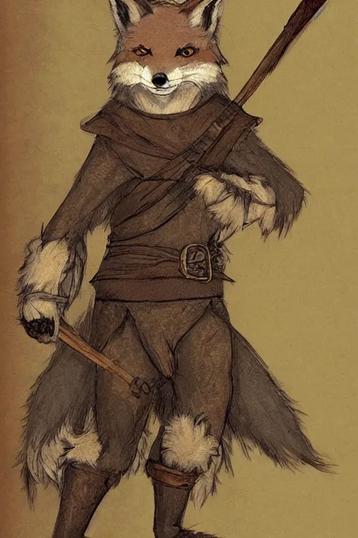 Prompt: a medieval anthropomorphic fox with a fluffy tail as a dnd character