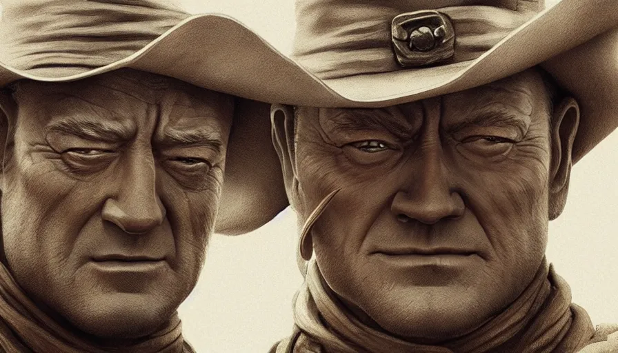 Prompt: John Wayne is Obi-Wan Kenobi in sepia, hyperdetailed, artstation, cgsociety, 8k