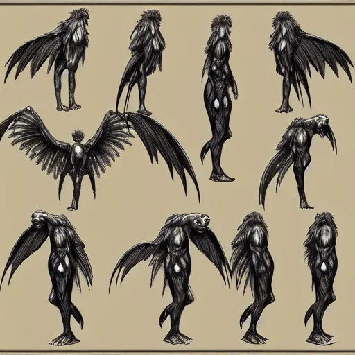 Image similar to harpy anatomy reference sheet,