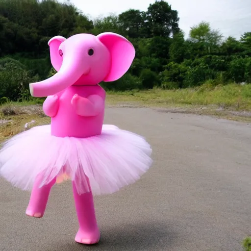 Prompt: pink elephant, the pink elephant is doing ballet, wearing a tutu