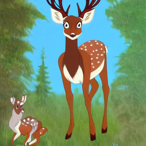 Prompt: a cel shaded full body deer, disney art, bambi