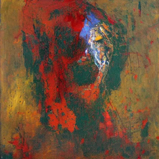 Image similar to oil paint impasto, a woman, multi layered thick brush marks, some splattered paint, in the style frank auerbach and redon