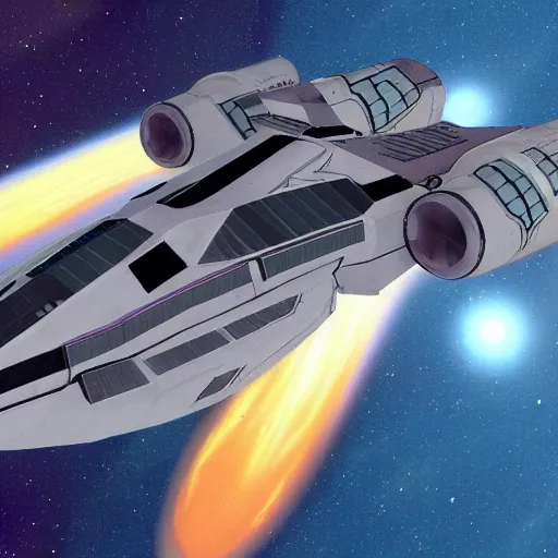 Prompt: a space fighter spaceship in the style of 8 0's, in the style of colin cantwell, hyper realistic, detailed
