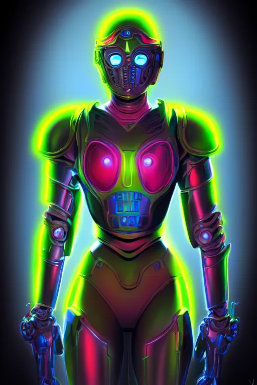 Image similar to portrait of a girl with a biomechanic armor and neon light by Carl Barks, digital painting, highly detailed, trending on artstation