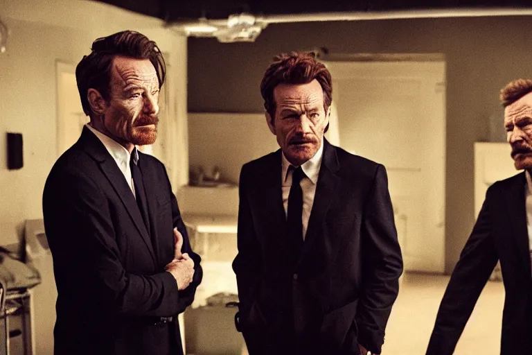 Prompt: film still of jungkook and bryan cranston in cosmic horror! the musical by david cronenberg, horror sci fi, 3 5 mm film, atmospheric, ultra fine detail, film grain, photorealistic