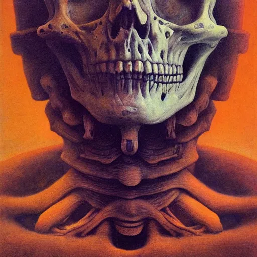 Image similar to A portrait of Skeleton by Zdzisław Beksiński and Ilya Repin,In style of Futurism.digital art, illustration,hyper detailed,smooth, sharp focus,trending on artstation,oil on the canvas,4k