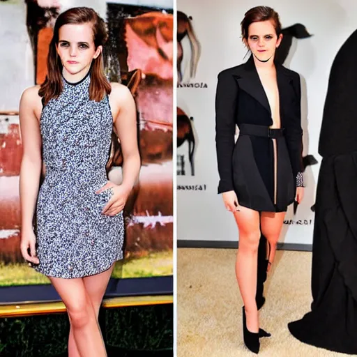 Image similar to emma watson transforming into a horse in the middle of a living room, her legs and waist are already equine