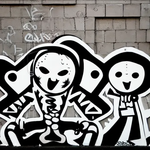 Image similar to zef design black and white color scheme, graffiti, cute characters