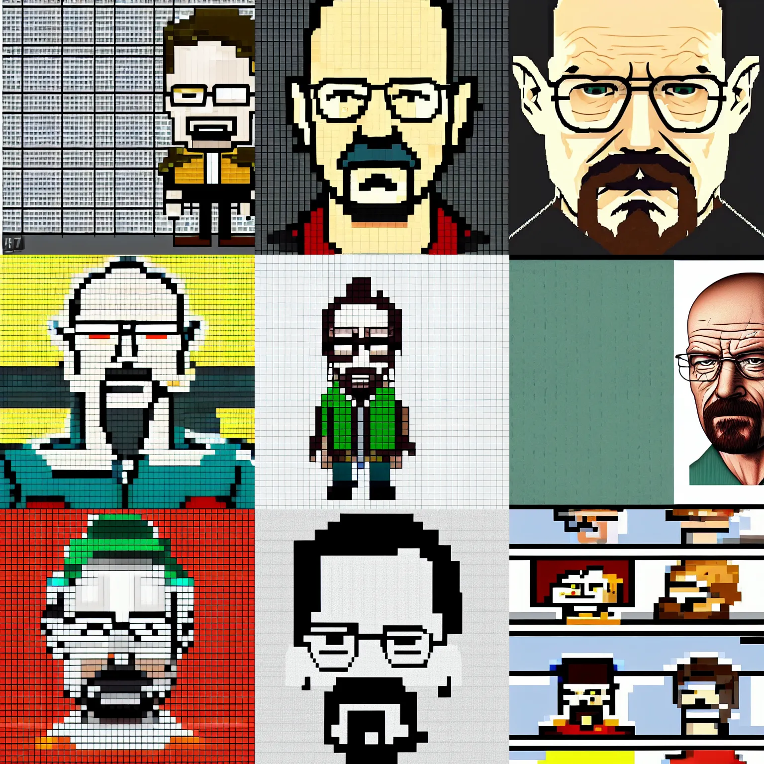 Prompt: walter white ( breaking bad ), 1 6 bit sprite, link to the past artstyle, facing forwards