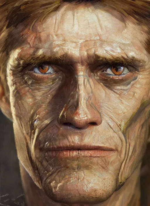 Image similar to closeup portrait biblical daemonic willem dafoe as a pixar character, by mikhail vrubel, by peter elson, muted colors, extreme detail, trending on artstation, 8 k