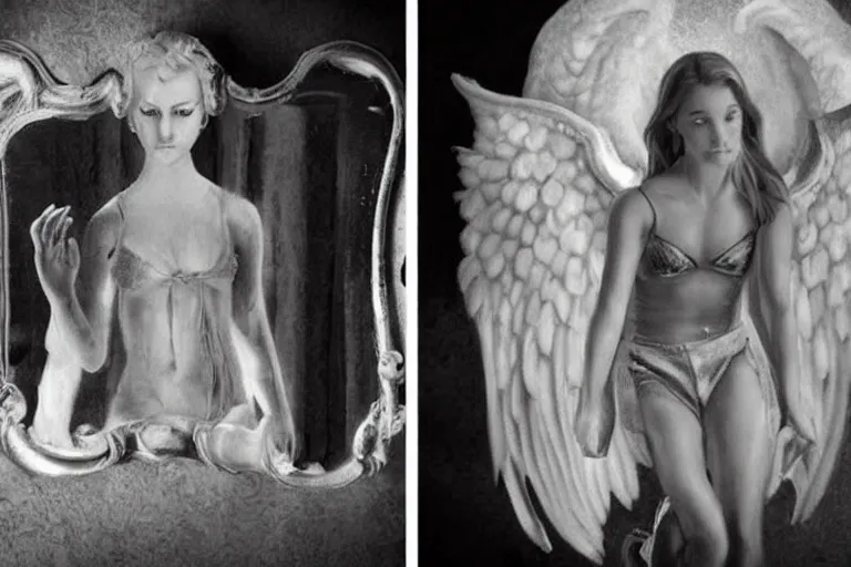 Image similar to reflecting in mirrors!!, angel and demon