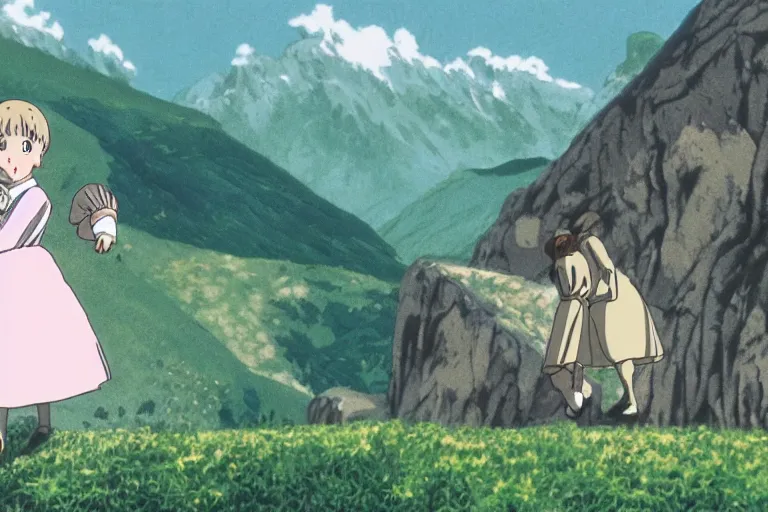 Image similar to still image from the sound of music by hayao miyazaki, ultra detailed, finely detailed