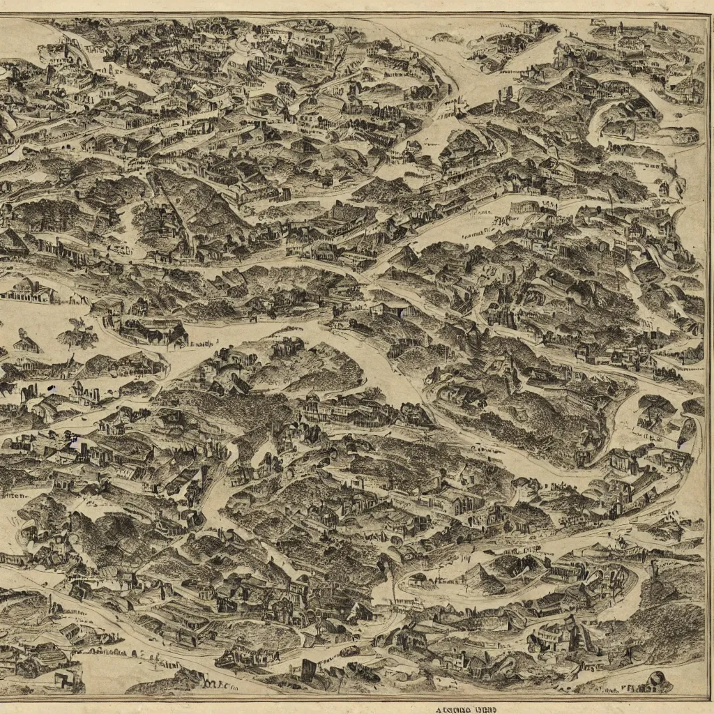 Image similar to 1 9 th century map of an ancient ruined hellenistic city. 4 k museum archival scan