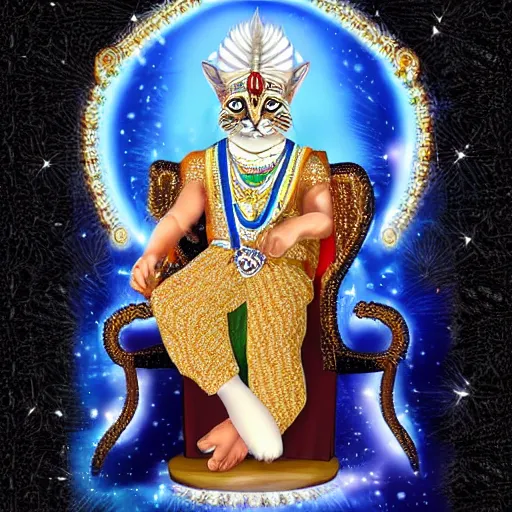 Image similar to create a indian king cat looking like it came from heaven