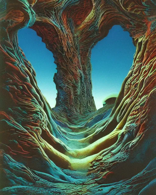 Image similar to breathtakingly beautiful ultrawide angle colour masterpiece dream by roger dean and hr giger, incredible sense of depth and perspective and clarity, weird abstract, 8 k