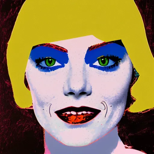 Prompt: emma stone, portrait by andy warhol, color