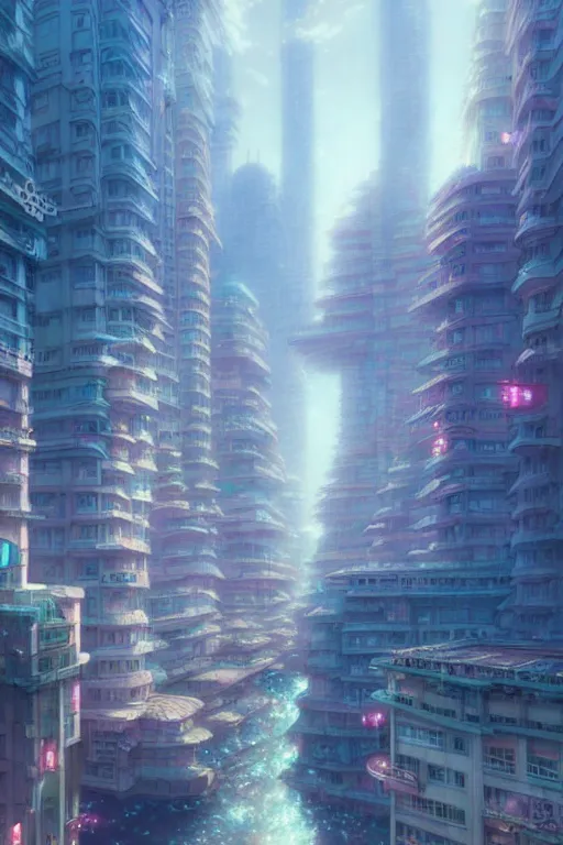 Prompt: vaporwave city, exquisite details, denoised, mid view, by artsation, greg rutkowski, makoto shinkai, takashi takeuchi, studio ghibli