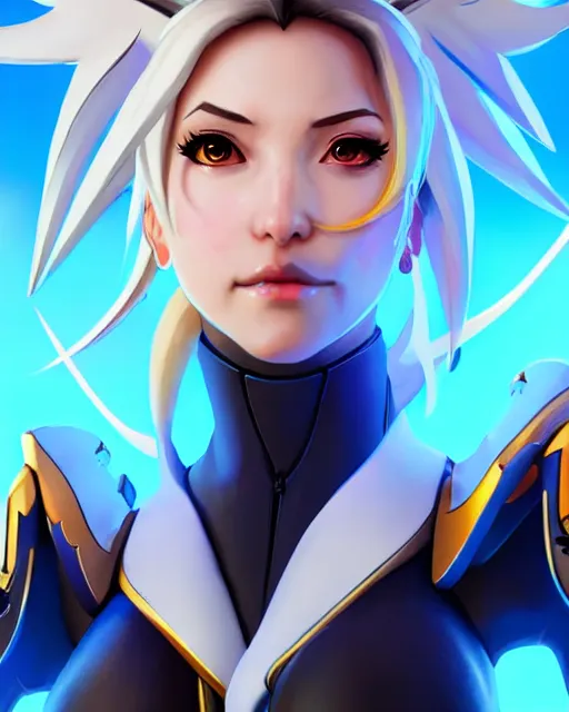 Prompt: mercy from overwatch, character portrait, portrait, close up, concept art, intricate details, highly detailed, in the style of moebius