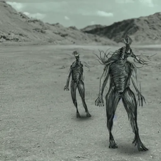 Image similar to the mutant human - animal hybrid creatures that were created at dugway underground military base in utah, at night, real night vision infrared footage, creepy as heck, cursed footage, full body view, creepy security camera footage, in the desert at night