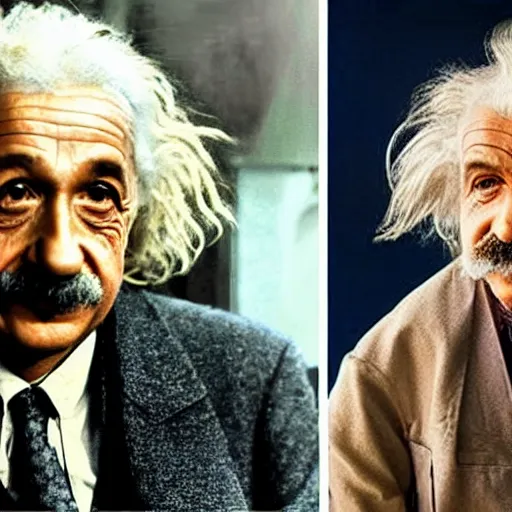 Prompt: Young Albert Einstein and Old Albert Einstein in the new Star Trek movie