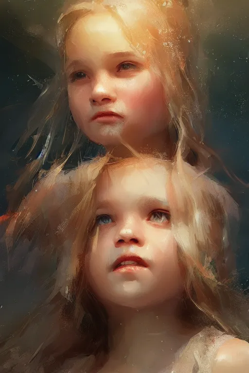 Prompt: Atlantis little girl, joyful, close-up portrait, intricate, elegant, volumetric lighting, scenery, digital painting, highly detailed, artstation, sharp focus, illustration, concept art, ruan jia, steve mccurry