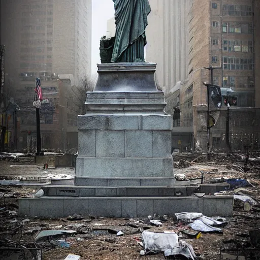 Prompt: liberty statue ruined down, post apocalyptic