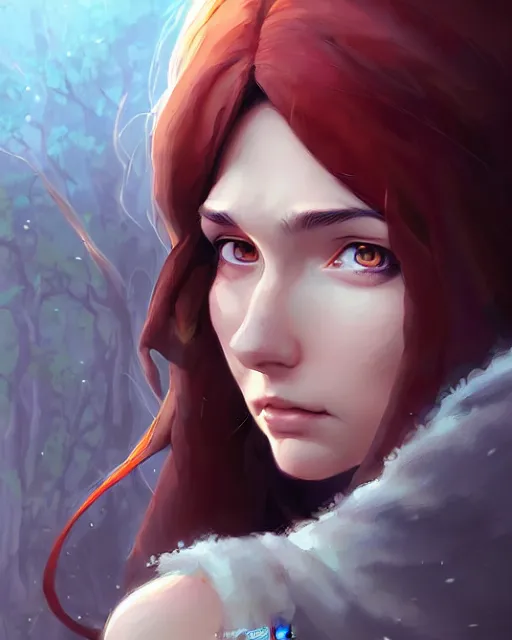 Image similar to portrait of a female druid, simple clothes, fantasy, face like gal gadot, red hair shinkai makoto studio ghibli studio key hideaki anno sakimichan stanley artgerm lau rossdraws james jean marc simonetti elegant highly detailed digital painting artstation pixiv