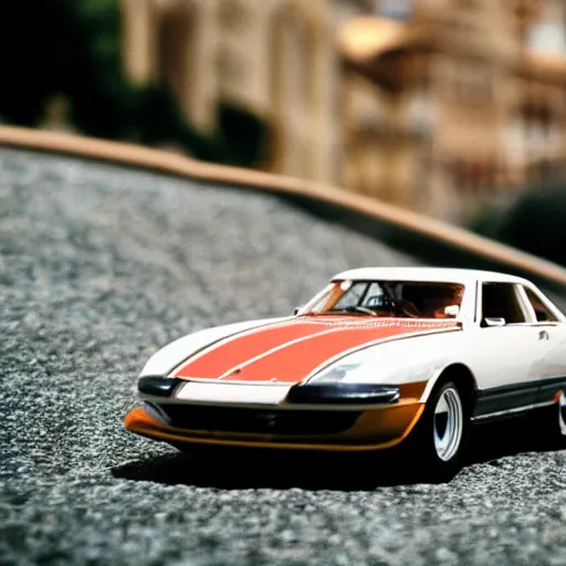 Image similar to 3 5 mm photo of marcello gandini design car like hot wheels model, monaco background, epic cinematic