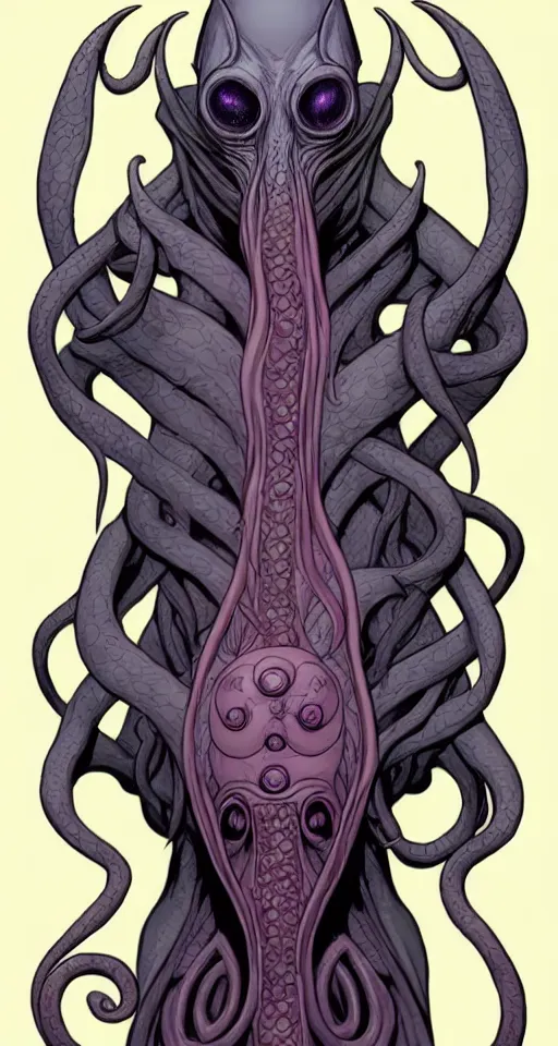 Image similar to comic cover art of an illithid, dnd, high fantasy digital illustration, by jenny frison and sana takeda, intricate details, stunning inking lines, flat colors, 4 k, hd, artstation