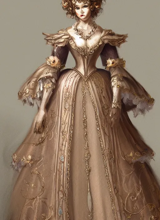 Prompt: detailed full body concept art of a princess in fine clothing, ultra detailed, painterly, micro detail