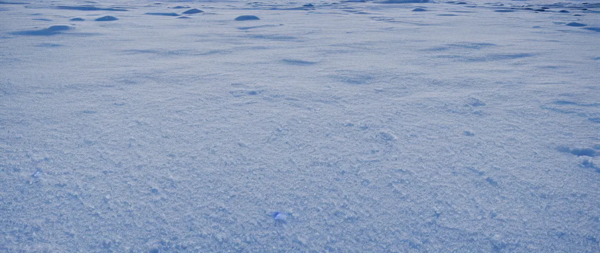 Prompt: a high quality color closeup hd 4 k film 3 5 mm photograph of very heavy blizzard in desolate antarctica with a single trail of footsteps in the snow