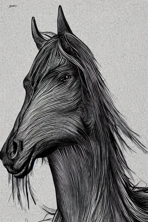 Image similar to horse in a field, symmetrical, highly detailed, digital art, sharp focus, trending on art station, kentaro miura manga art style