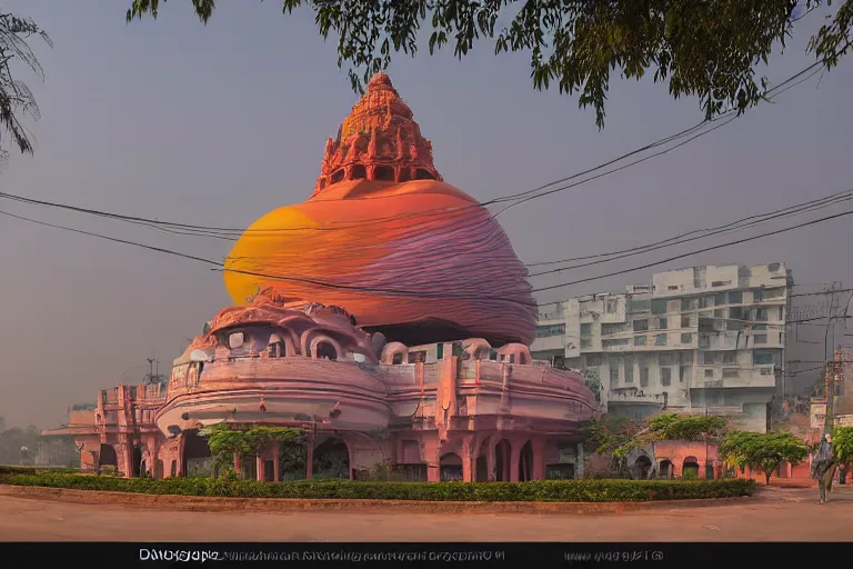 Image similar to beautiful dreamscape! biomorphic new delhi, hanuman!! head building, kalighat, octane photorealistic cinematic, stephen shore & john j. park, soft morning light, wide shot, high angle, uhd 8 k, deep focus