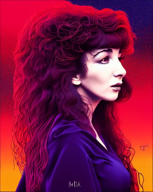 Image similar to richly detailed color illustration of young kate bush on album cover illustrated by artgerm and mina petrovic and timothy kong and marina federovna. 3 d shadowing