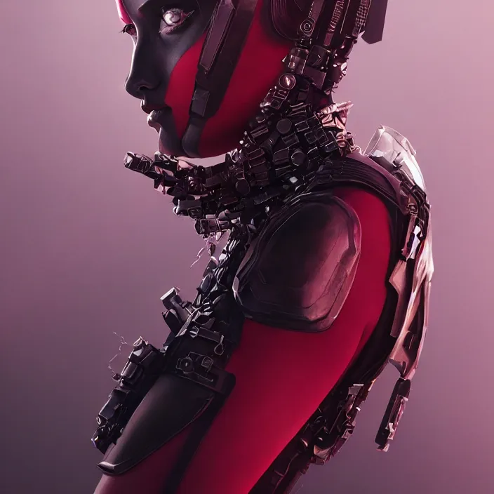 Image similar to charlize theron as lady deadpool. intricate abstract. intricate artwork. by tooth wu, wlop, beeple, dan mumford. octane render, trending on artstation, greg rutkowski very coherent symmetrical artwork. cinematic, hyper realism, high detail, octane render, 8 k, iridescent accents