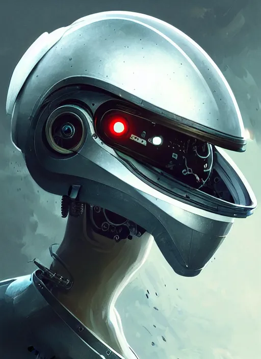 Image similar to an epic mechanical robotic racing helmet highly detailed, digital painting, concept art, smooth, sharp focus, illustration, art by greg rutkowski