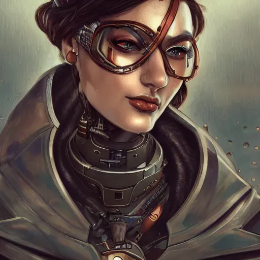 Image similar to lineart, colour, cyborg, portrait, steampunk, hyperdetailed, artstation